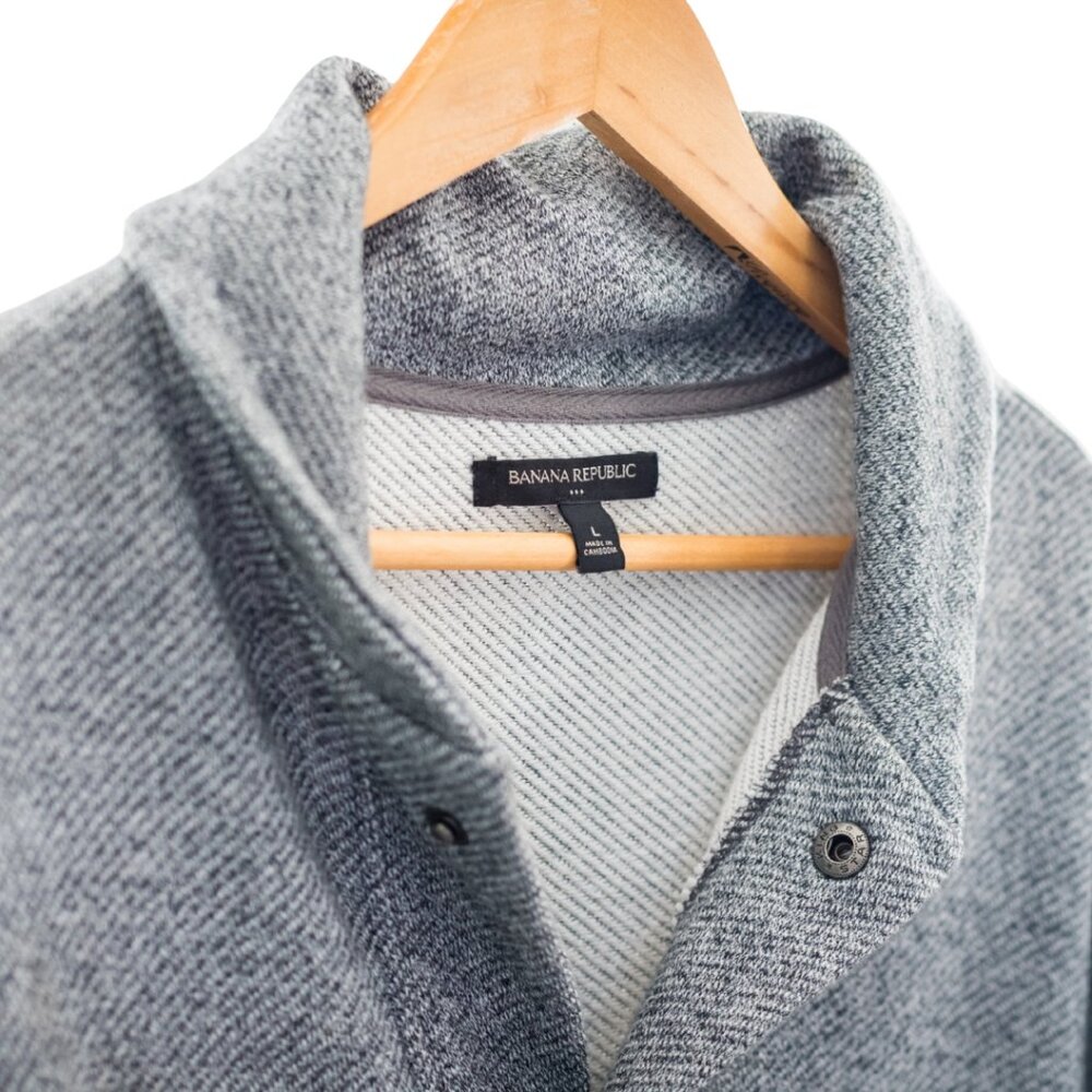 Banana Republic Men’s Large Gray Snap Front Cardigan Jacket Sweater - Picture 4 of 11